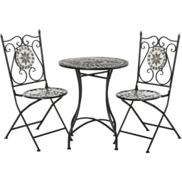 Outsunny 2 Seater Black Mosaic Tile Metal Bistro Set - Grey - Wilko - thumbnail 3