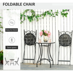 Outsunny 2 Seater Black Mosaic Tile Metal Bistro Set - Grey - Wilko - thumbnail 5