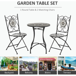 Outsunny 2 Seater Black Mosaic Tile Metal Bistro Set - Grey - Wilko - thumbnail 6