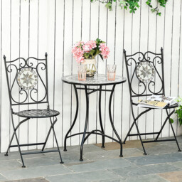 Outsunny 2 Seater Black Mosaic Tile Metal Bistro Set - Grey - Wilko - thumbnail 1