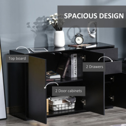 Portland 2 Door 2 Drawers Black High Gloss Sideboard Side Cabinet - Size: 117 x 36 x 74cm - Wilko - thumbnail 5
