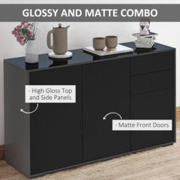 Portland 2 Door 2 Drawers Black High Gloss Sideboard Side Cabinet - Size: 117 x 36 x 74cm - Wilko - thumbnail 6
