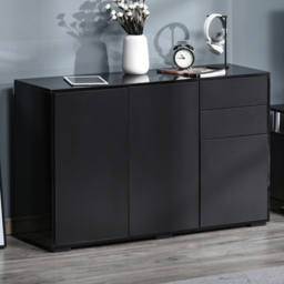 Portland 2 Door 2 Drawers Black High Gloss Sideboard Side Cabinet - Size: 117 x 36 x 74cm - Wilko - thumbnail 1