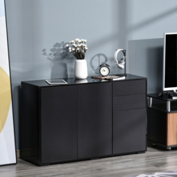 Portland 2 Door 2 Drawers Black High Gloss Sideboard Side Cabinet - Size: 117 x 36 x 74cm - Wilko - thumbnail 4