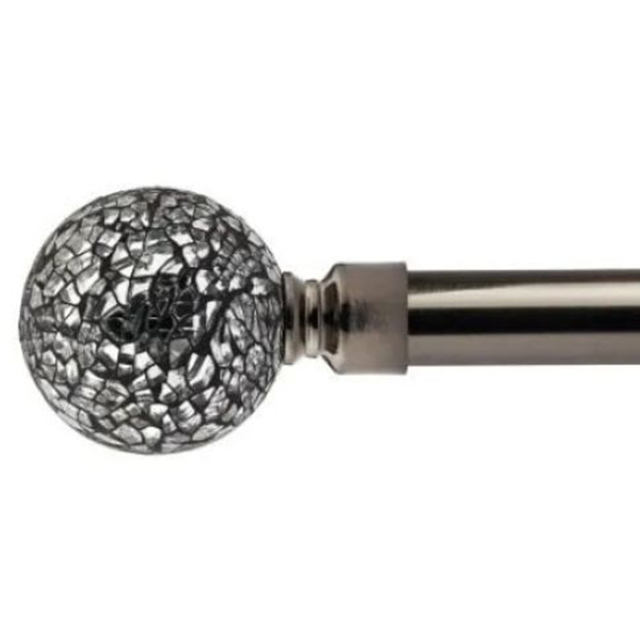New Edge Blinds Mirrored 160-300cm Extendable Black Silk Eyelet Metal Curtain Pole Set - Wilko - image 1