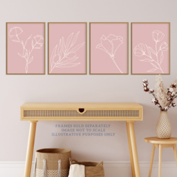 Wee Blue Coo Cream and Pastel Wildflower Outline Wall Art Print 30 x 41cm 4 Pack - Size: 40.5 x 30.5 x 0.3cm - Pink - Wilko - thumbnail 3