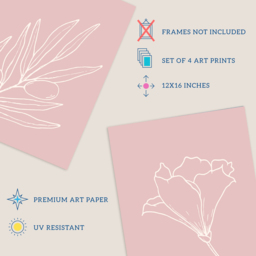 Wee Blue Coo Cream and Pastel Wildflower Outline Wall Art Print 30 x 41cm 4 Pack - Size: 40.5 x 30.5 x 0.3cm - Pink - Wilko - thumbnail 5