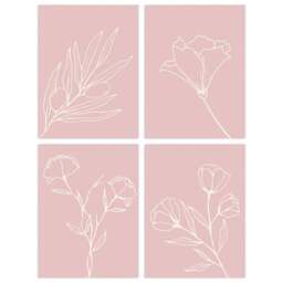 Wee Blue Coo Cream and Pastel Wildflower Outline Wall Art Print 30 x 41cm 4 Pack - Size: 40.5 x 30.5 x 0.3cm - Pink - Wilko - thumbnail 1