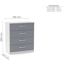 Lynx 4 Drawer White and Grey Chest of Drawers - Birlea - Wilko - thumbnail 5