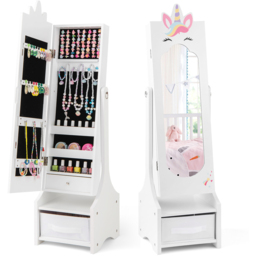 Costway Kids Single Drawer 3 Shelf White Mirrored Jewellery Cabinet - Size: 32 x 30 x 115cm - Wilko - thumbnail 5