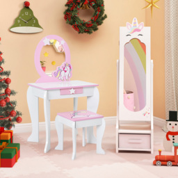 Costway Kids Single Drawer 3 Shelf White Mirrored Jewellery Cabinet - Size: 32 x 30 x 115cm - Wilko - thumbnail 3