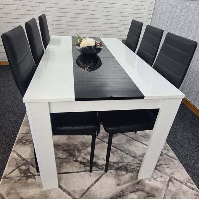 Kosy Koala 6 Seater Faux Leather Dining Set Black and White - White Black - Portland - Wilko - image 1