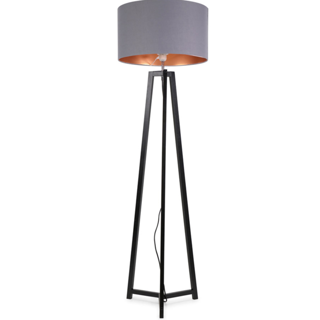 ValueLights Lottie Grey and Gold Drum Shade Black Wood Tripod LED Floor Lamp - Size: 148 x 45 x 45cm - Wilko - image 1