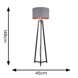 ValueLights Lottie Grey and Gold Drum Shade Black Wood Tripod LED Floor Lamp - Size: 148 x 45 x 45cm - Wilko - thumbnail 5