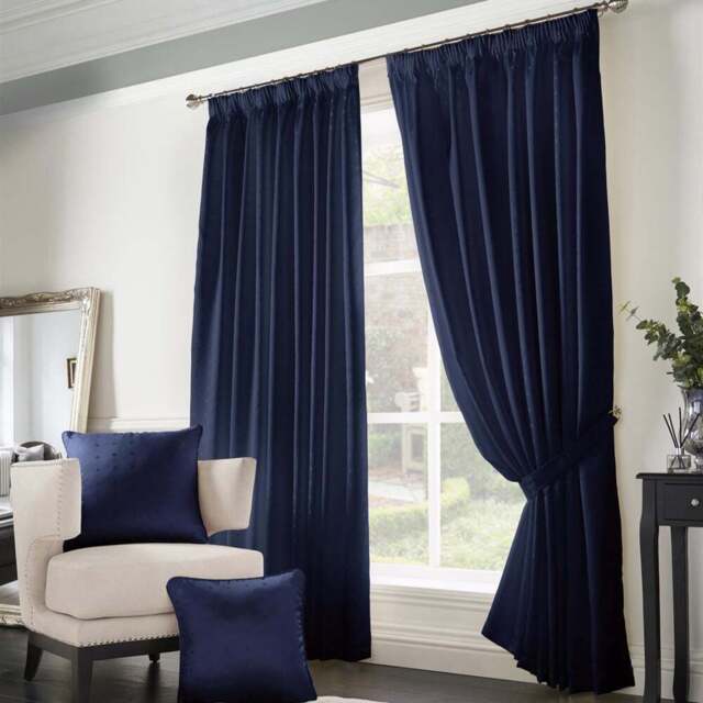 Alan Symonds Madison Navy Taped Top Curtains 168 x 229cm - Size: W 168 x D 229cm - Blue - Wilko - image 1