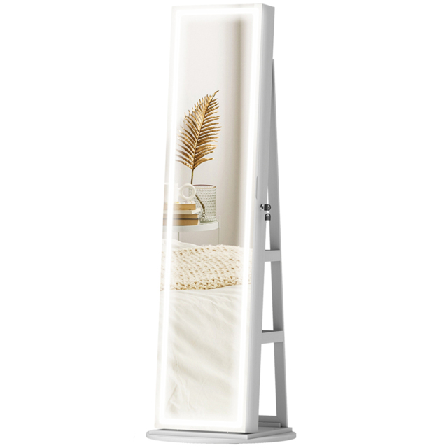 HOMCOM White Full Length Mirror 360° Swivel Jewellery Cabinet - Size: 21 x 44 x 166cm - Wilko - image 1