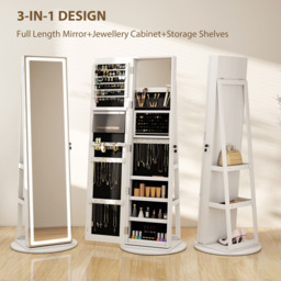 HOMCOM White Full Length Mirror 360° Swivel Jewellery Cabinet - Size: 21 x 44 x 166cm - Wilko - thumbnail 5