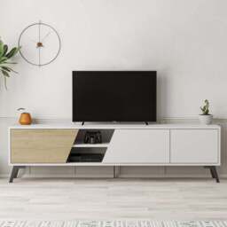 Decortie Fiona 3 Door 2 Shelf Oak and White TV Unit - Size: 48.0  x 180.0  x 35.6 cm - Multi - Wilko - thumbnail 1