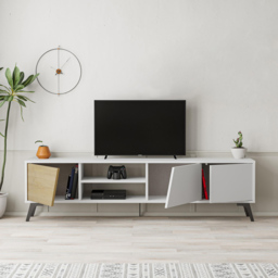 Decortie Fiona 3 Door 2 Shelf Oak and White TV Unit - Size: 48.0  x 180.0  x 35.6 cm - Multi - Wilko - thumbnail 6
