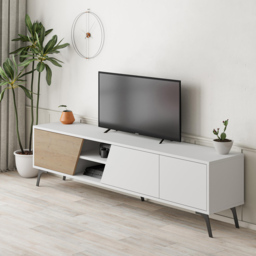 Decortie Fiona 3 Door 2 Shelf Oak and White TV Unit - Size: 48.0  x 180.0  x 35.6 cm - Multi - Wilko - thumbnail 5