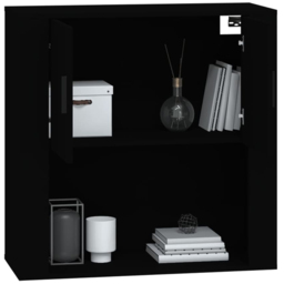 vidaXL 2 Door Single Open Shelf Black Wall Mounted Cabinet - Size: 80 x 80 x 33cm - Wilko - thumbnail 4
