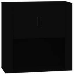 vidaXL 2 Door Single Open Shelf Black Wall Mounted Cabinet - Size: 80 x 80 x 33cm - Wilko - thumbnail 3