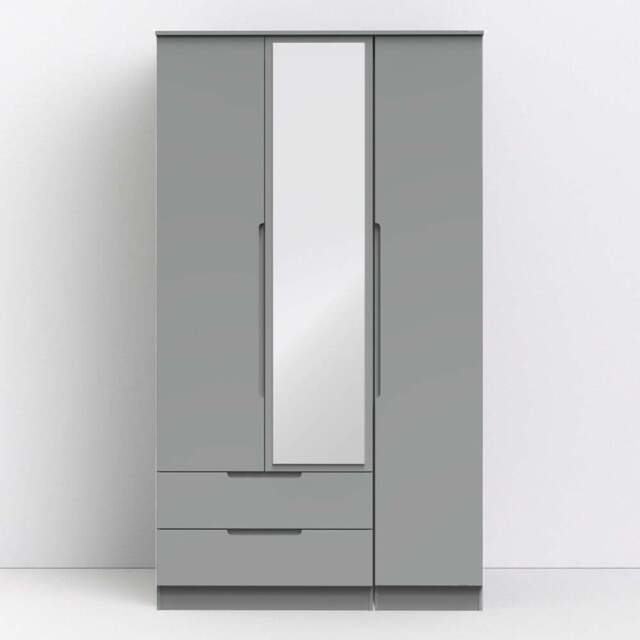 Crowndale Milan 3 Door 2 Drawer Dusk Grey Tall Mirrored Wardrobe - Size: 3 Door, 2 Drawer - Wilko - image 1