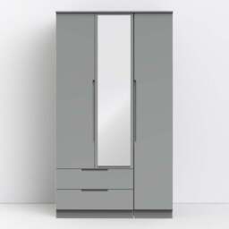 Crowndale Milan 3 Door 2 Drawer Dusk Grey Tall Mirrored Wardrobe - Size: 3 Door, 2 Drawer - Wilko - thumbnail 1