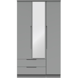 Crowndale Milan 3 Door 2 Drawer Dusk Grey Tall Mirrored Wardrobe - Size: 3 Door, 2 Drawer - Wilko - thumbnail 3