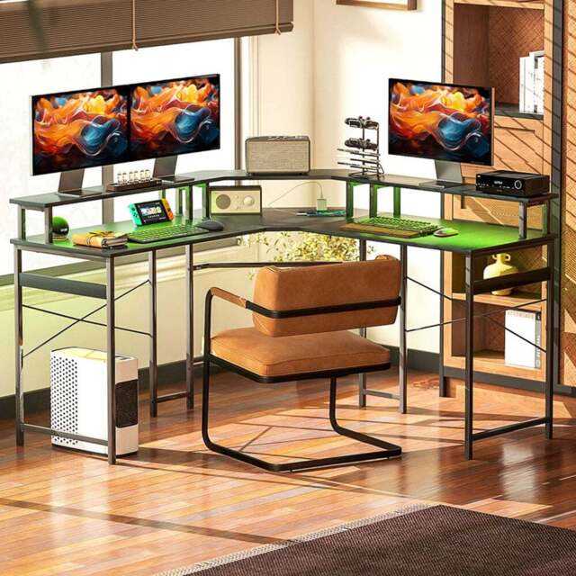 HOMCOM L-Shap Corner Computer Desk with Monitor Stand Black - Size: 89.0 cm x 138.5 cm x 138.5 cmcm - Wilko - image 1