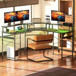 HOMCOM L-Shap Corner Computer Desk with Monitor Stand Black - Size: 89.0 cm x 138.5 cm x 138.5 cmcm - Wilko