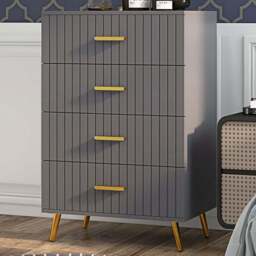 Portland 4 Drawer Chest of Drawers with Aluminium Legs - Grey - Wilko - thumbnail 1