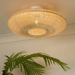 Lighting Collection Tusk Natural Bamboo Ceiling Flush Ceiling Light - Size: 51 x 16 x 51cm - White - Wilko - thumbnail 3