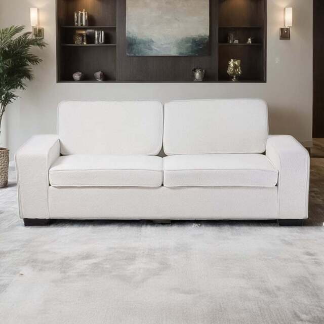 H&O Direct 2 Seater White Teddy Fabric Loveseat Sofa - Wilko - image 1