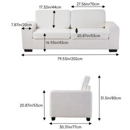 H&O Direct 2 Seater White Teddy Fabric Loveseat Sofa - Wilko - thumbnail 7