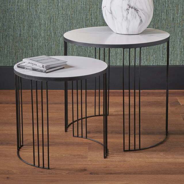 Pacific Lifestyle Atri White Marble Veneer and Black Metal Nest of Tables Set of 2 - Size: 55 x 55 x 55cm - Wilko - image 1
