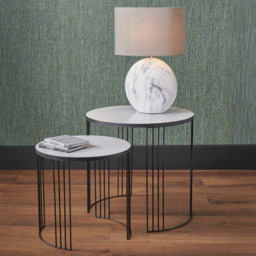Pacific Lifestyle Atri White Marble Veneer and Black Metal Nest of Tables Set of 2 - Size: 55 x 55 x 55cm - Wilko - thumbnail 6