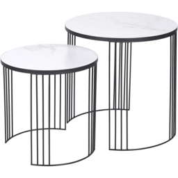 Pacific Lifestyle Atri White Marble Veneer and Black Metal Nest of Tables Set of 2 - Size: 55 x 55 x 55cm - Wilko - thumbnail 3