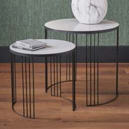 Pacific Lifestyle Atri White Marble Veneer and Black Metal Nest of Tables Set of 2 - Size: 55 x 55 x 55cm - Wilko