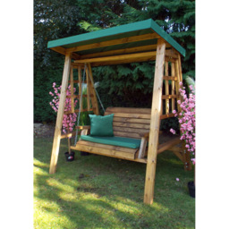 Charles Taylor Dorset 2 Seater Swing with Green Cushions and Roof Cover - Wilko - thumbnail 3