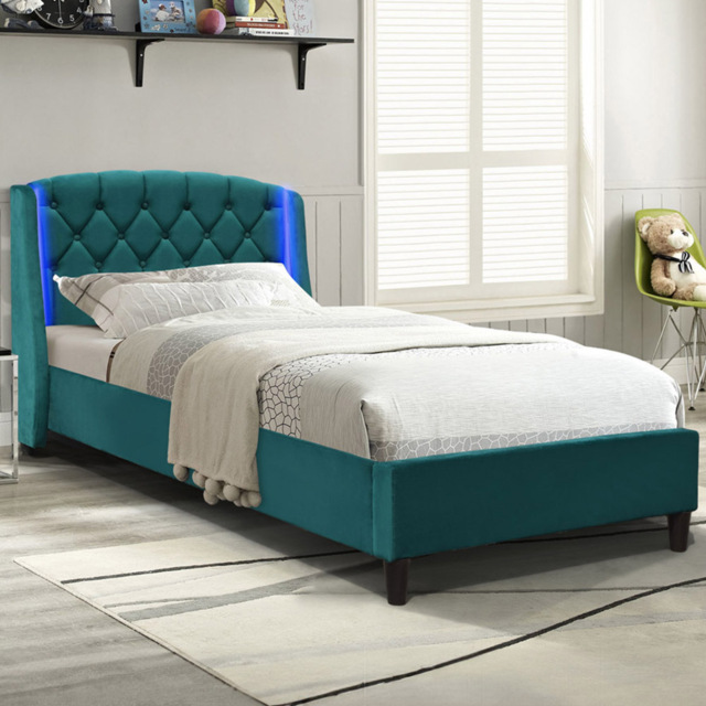 Comfy Living Single Green Fabric Bed Frame with LED Headboard - Wilko - image 1