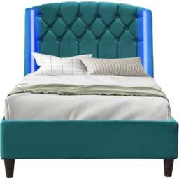 Comfy Living Single Green Fabric Bed Frame with LED Headboard - Wilko - thumbnail 3