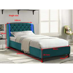 Comfy Living Single Green Fabric Bed Frame with LED Headboard - Wilko - thumbnail 4