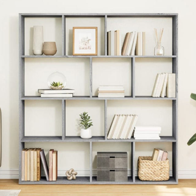 vidaXL 12 Shelf Grey Sonoma Bookcase - Size: 141.5 x 29 x 132cm - Wilko - image 1