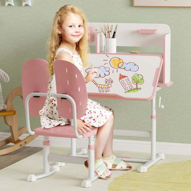 AIYAPLAY Pink Kids Tiltable Desk and Chair Set - Wilko - image 1