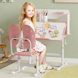 AIYAPLAY Pink Kids Tiltable Desk and Chair Set - Wilko - thumbnail 1