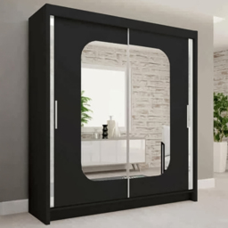 Sliding Wardrobes 4U 2 Sliding Door Black Modern Curved Mirrored Wardrobe 120cm - Size: 2 Door - Wilko - thumbnail 1