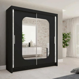 Sliding Wardrobes 4U 2 Sliding Door Black Modern Curved Mirrored Wardrobe 120cm - Size: 2 Door - Wilko - thumbnail 4