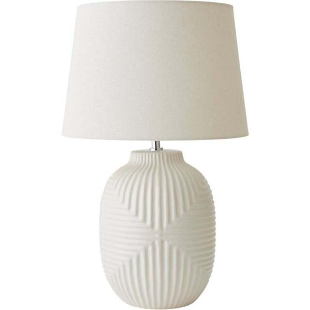 ValueLights Harrison Taper Shade White Geo Ribbed Pattern Gloss Large LED Table Lamp - Size: 56 x 35 x 35cm - Wilko - image 1