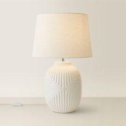 ValueLights Harrison Taper Shade White Geo Ribbed Pattern Gloss Large LED Table Lamp - Size: 56 x 35 x 35cm - Wilko - thumbnail 6
